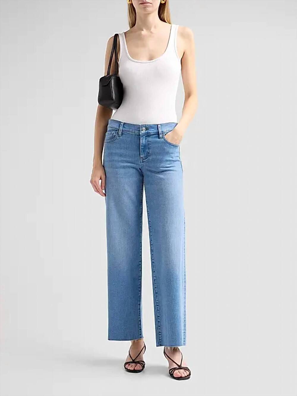 NEW FRAME low rise le slim palazzo denim jean in honeymoon raw frey